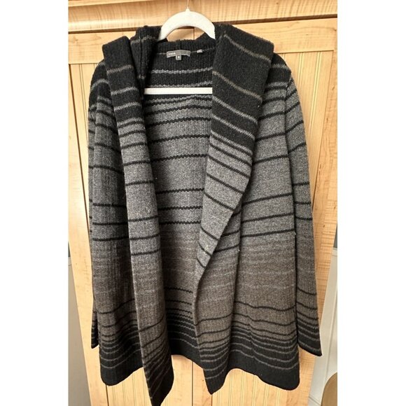 Vince Cardigan Sweater Women Sz M Black Yak Wool Blend Hood Draped Open Pockets - Picture 4 of 4